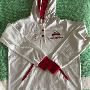 White and Red Hallmark Channel Hooded Sweatshirt with Embroidery